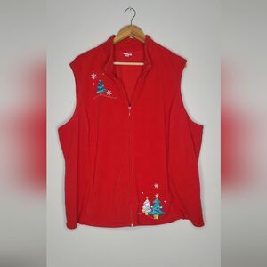 Holiday Editions Christmas Winter Season Red Fleece Vest With Pockets Size 3x